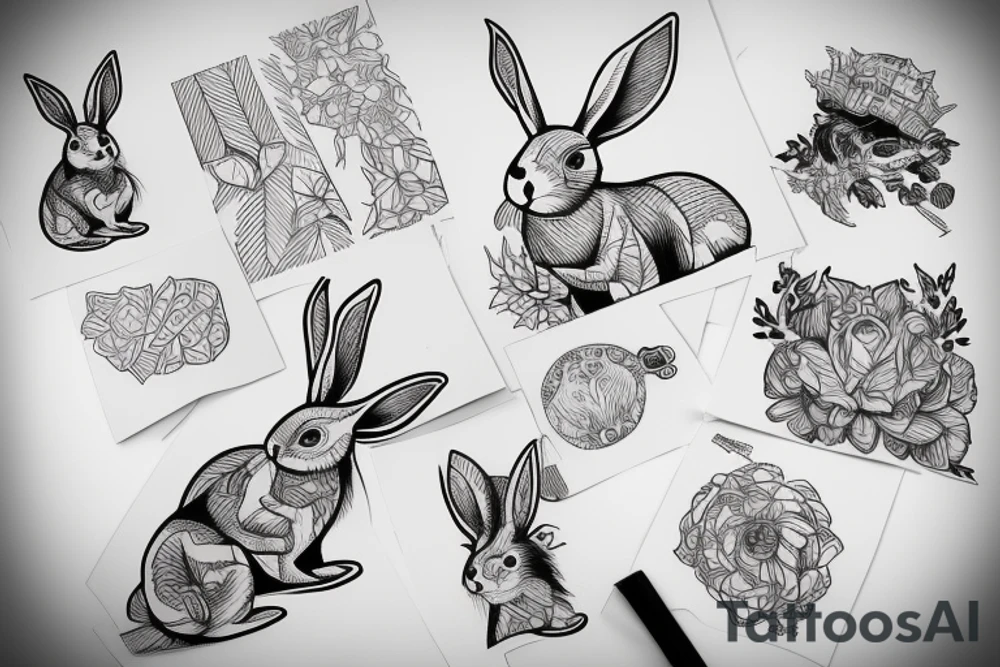 fine line rabbit tattoo idea