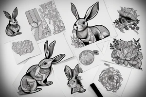 fine line rabbit tattoo idea