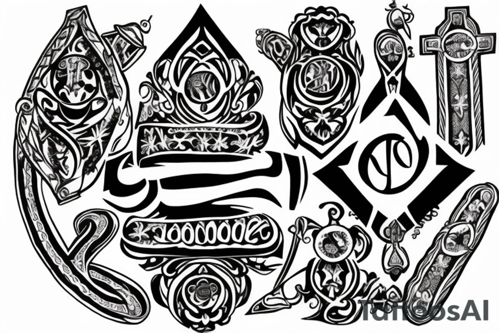 ambigram with " abraham ancy " with rosary tattoo idea