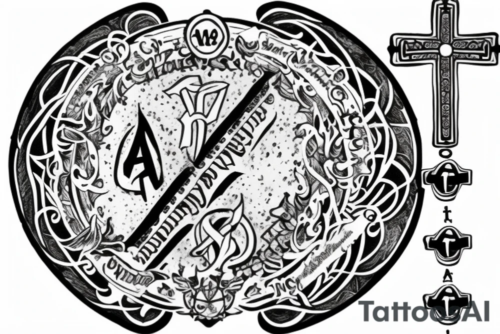 ambigram with " abraham ancy " with rosary tattoo idea