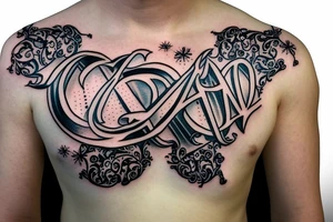 ambigram with " abraham ancy " with rosary arm band tattoo idea