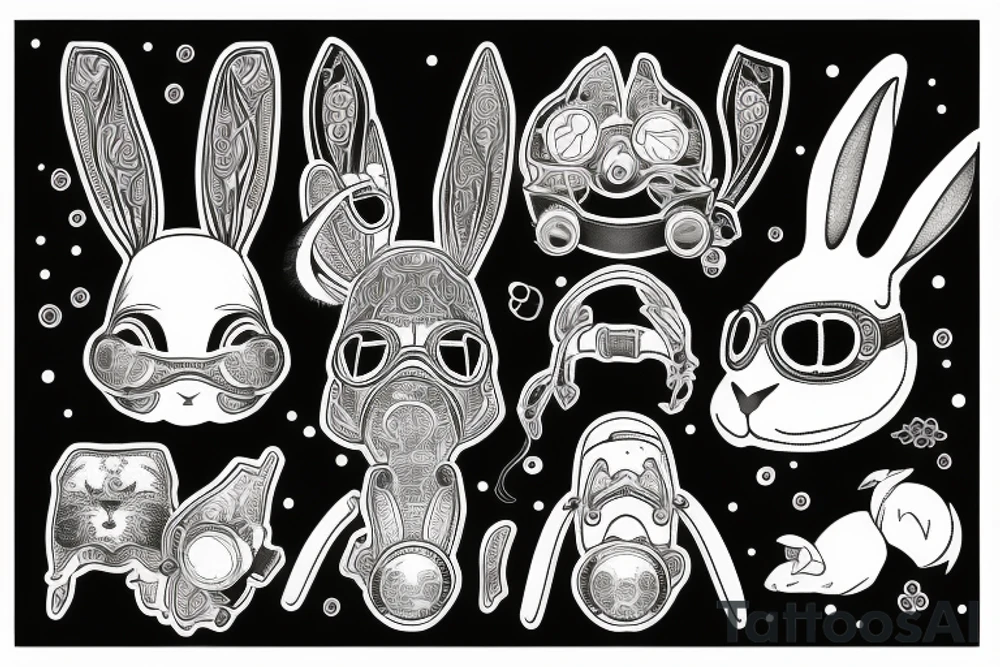 a diving mask wearing rabbit tattoo idea
