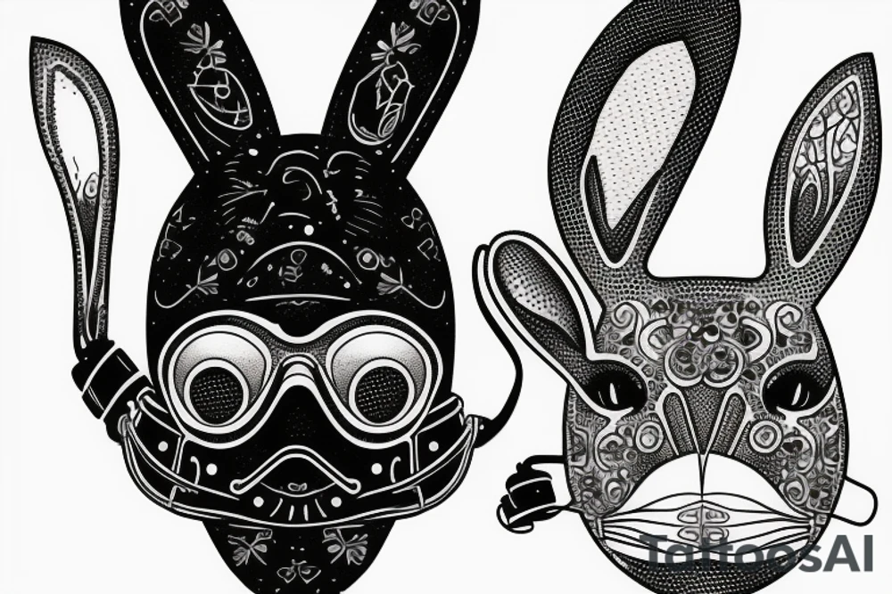 a diving mask wearing rabbit tattoo idea