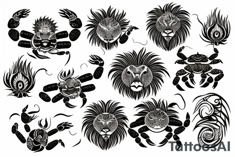 Crab and lion in love tattoo idea