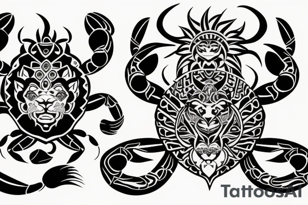 Crab and lion in love tattoo idea