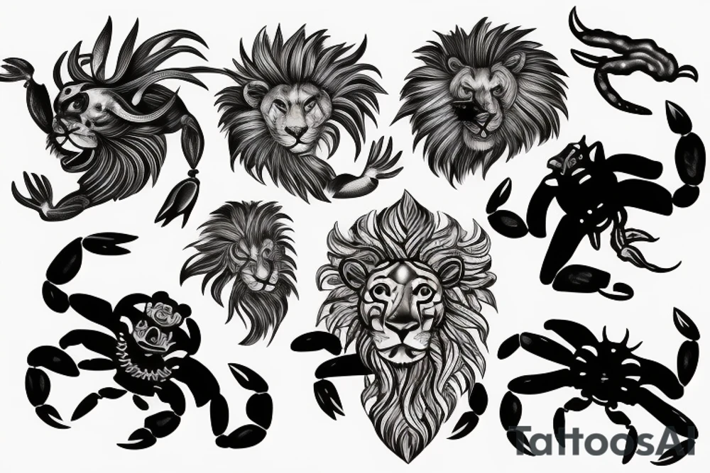 Crab and lion in love tattoo idea