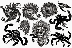 Crab and lion in love tattoo idea