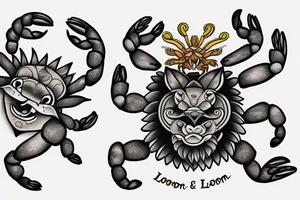 Crab and lion in love tattoo idea