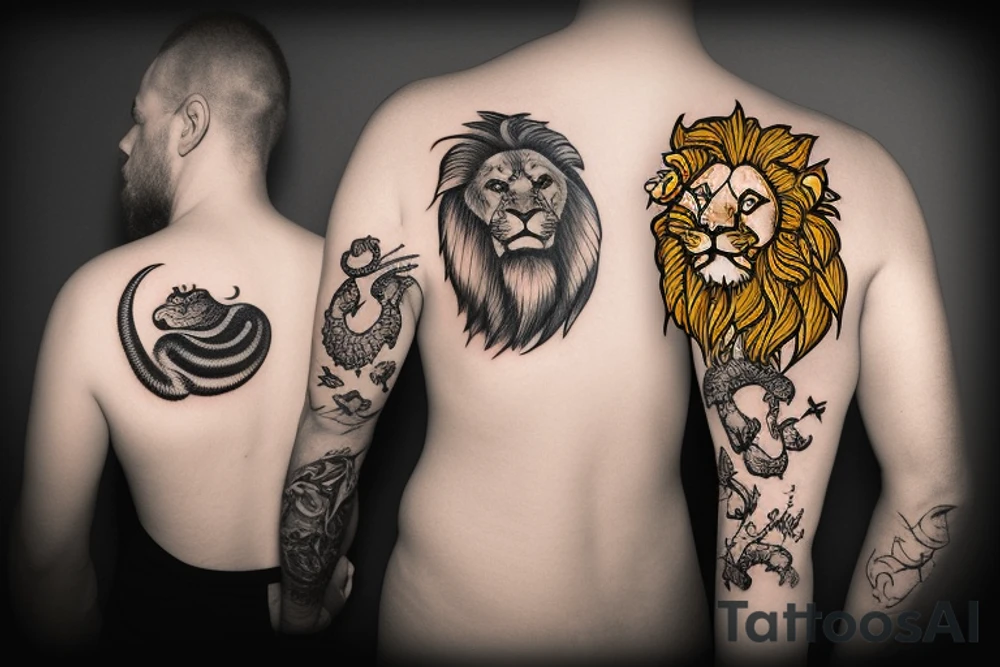 Crab and lion in love tattoo idea