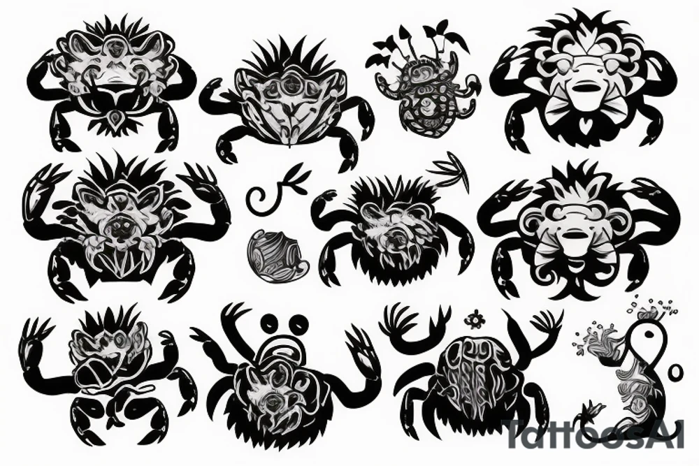 Crab and lion in love tattoo idea