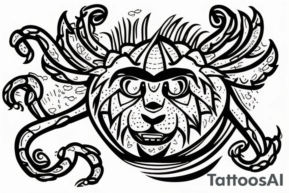 Crab and lion in love tattoo idea