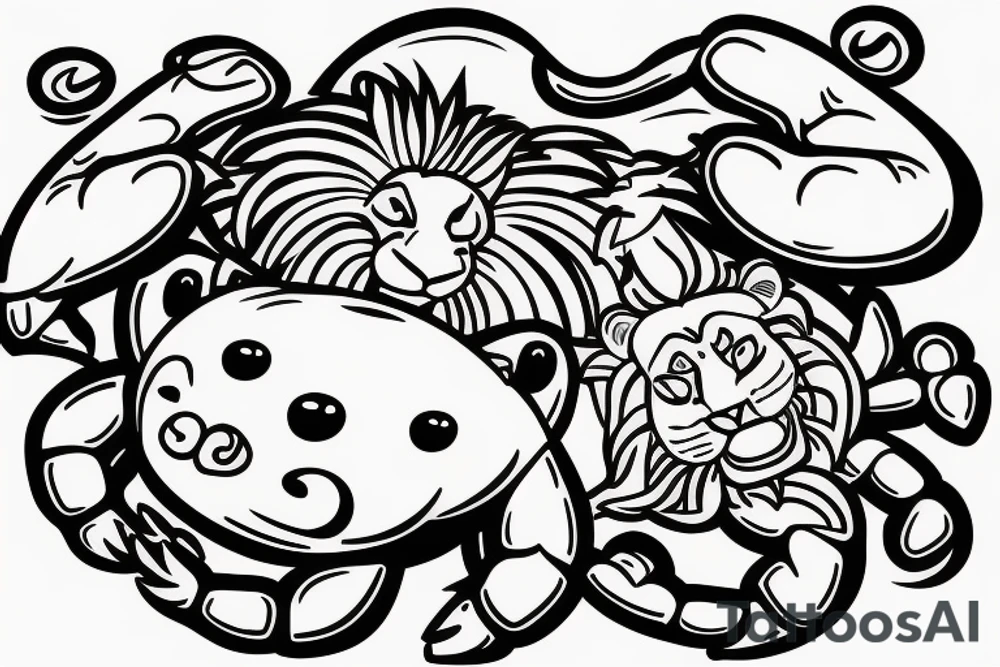 Crab and lion loving each other tattoo idea