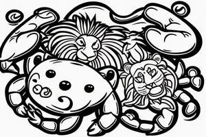 Crab and lion loving each other tattoo idea