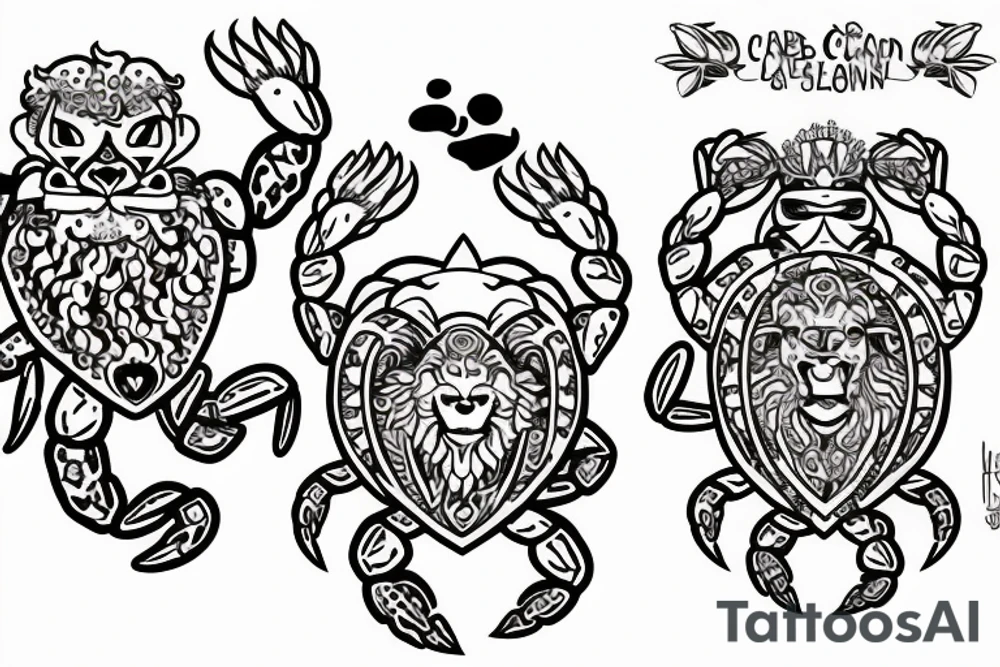 Crab and lion loving each other tattoo idea