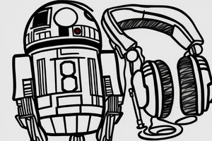 R2D2 listening to music, in Form with notes, Little Tattoo on the bieceps tattoo idea