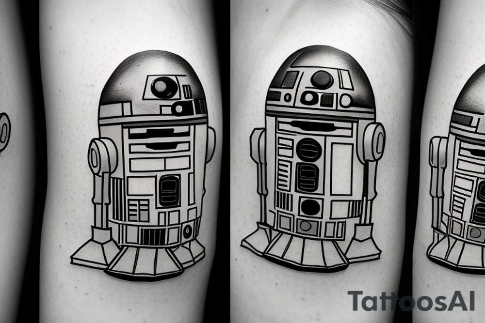 R2D2 listening to music, in Form with notes, Little Tattoo on the bieceps tattoo idea