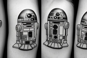 R2D2 listening to music, in Form with notes, Little Tattoo on the bieceps tattoo idea
