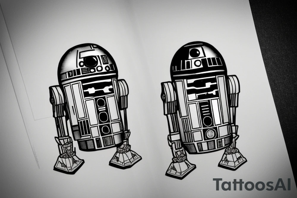 R2D2 listening to music, in Form with notes, Little Tattoo on the bieceps tattoo idea