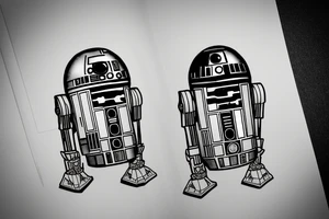 R2D2 listening to music, in Form with notes, Little Tattoo on the bieceps tattoo idea