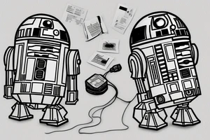 R2D2 listening to music, in Form with notes, Little Tattoo on the bieceps tattoo idea
