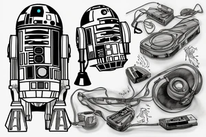 R2D2 listening to music, in Form with notes, Little Tattoo on the bieceps tattoo idea