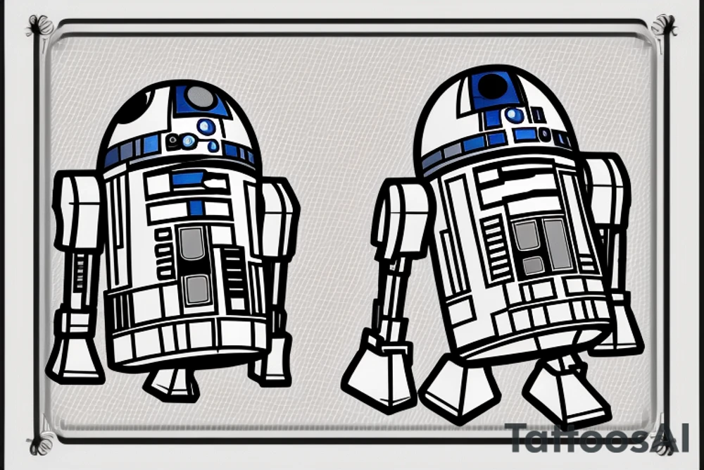 R2D2 listening to music, in Form with notes, Little Tattoo on the bieceps tattoo idea