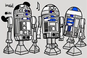 R2D2 listening to music, in Form with notes, Little Tattoo on the bieceps tattoo idea