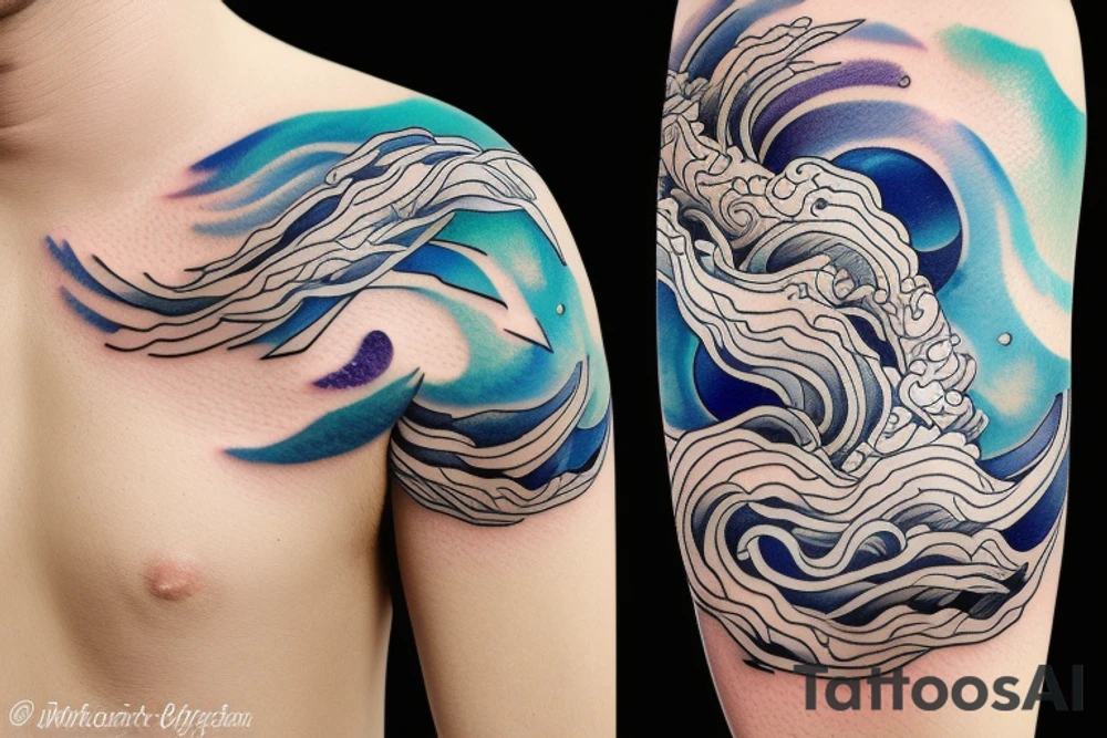 space is transforming into sea waves tattoo idea