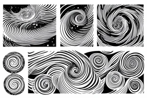 space is transforming into sea waves with fibonacci spiral tattoo idea