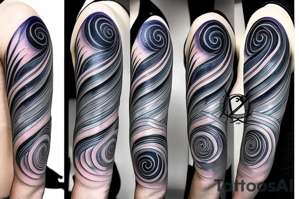 space is transforming into sea waves with fibonacci spiral tattoo idea