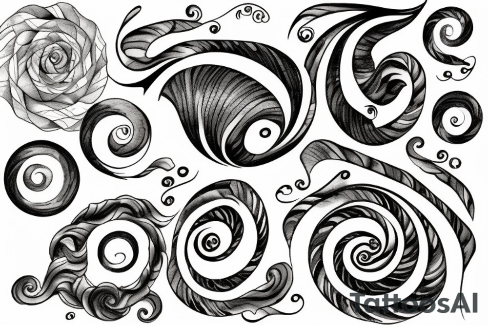 sea waves with fibonacci spiral tattoo idea