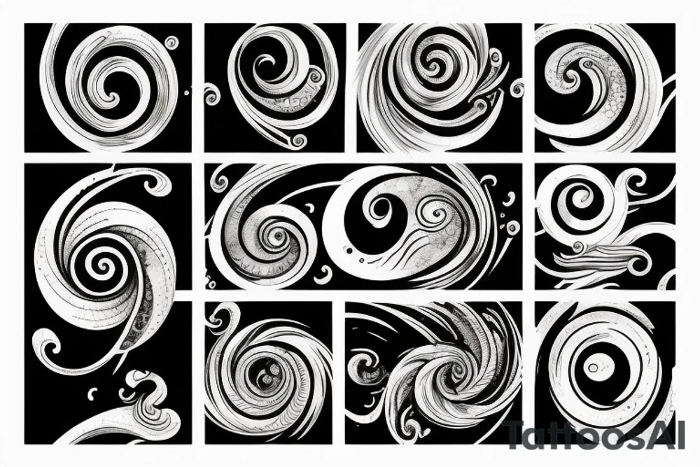 sea waves with fibonacci spiral tattoo idea
