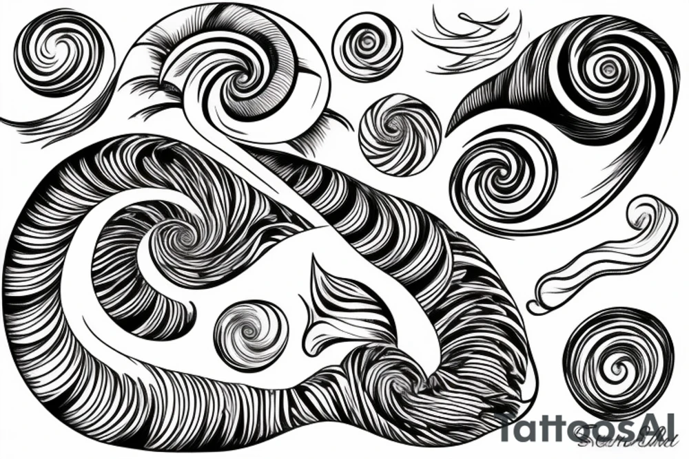 balance of fibonacci spiral and the sea wave tattoo idea