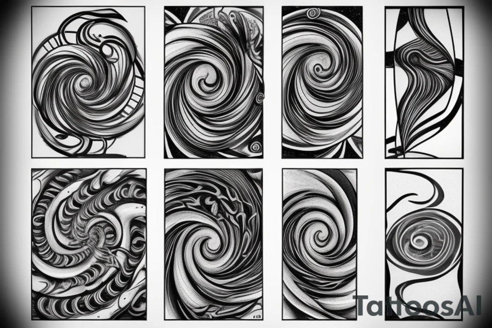 balance of fibonacci spiral and the sea wave tattoo idea