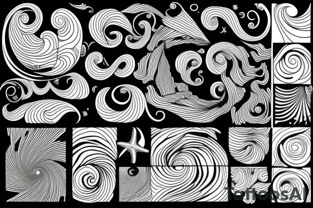 balance of fibonacci spiral and the sea wave tattoo idea
