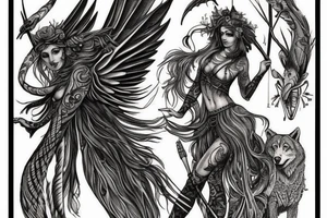 I want a tattoo for my right arm of Arthemis, the goodess of hunt, with a wolf tattoo idea