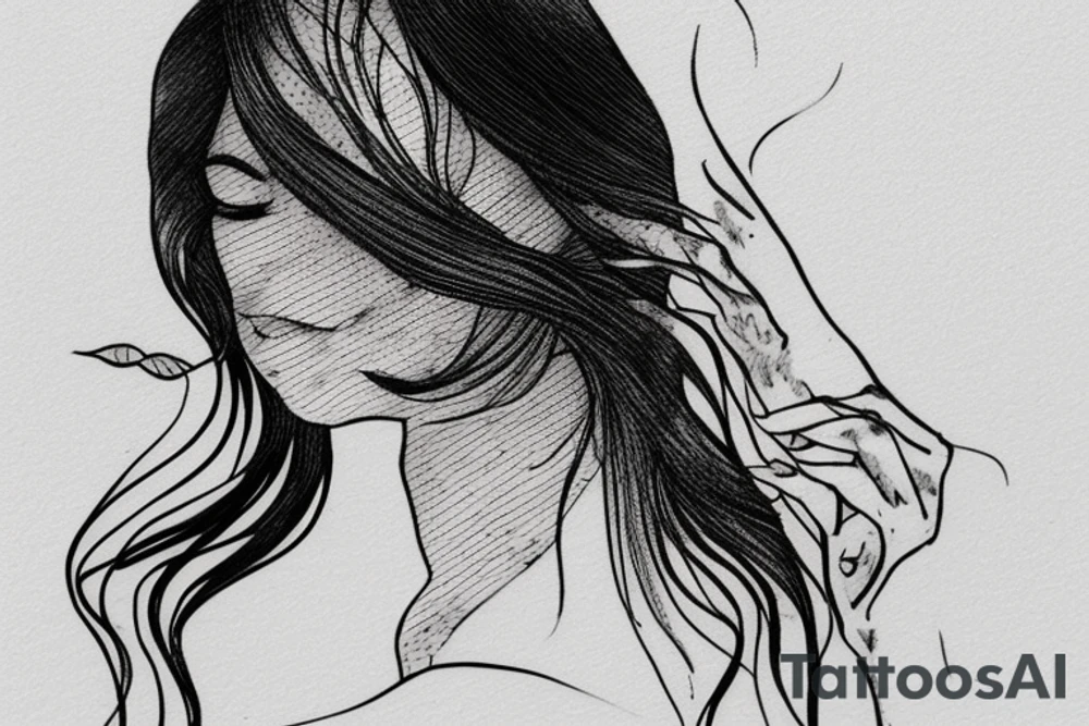 tattoo design, black ink, line art, white background, woman, beautiful, simple, few lines, aesthetic, clean lines, stencil, pencil sketch, black and white tattoo idea