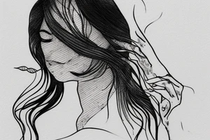 tattoo design, black ink, line art, white background, woman, beautiful, simple, few lines, aesthetic, clean lines, stencil, pencil sketch, black and white tattoo idea