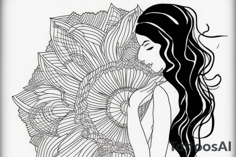 tattoo design, black ink, line art, white background, woman, beautiful, simple, few lines, aesthetic, clean lines, stencil, pencil sketch, black and white tattoo idea