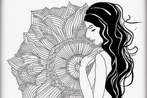 tattoo design, black ink, line art, white background, woman, beautiful, simple, few lines, aesthetic, clean lines, stencil, pencil sketch, black and white tattoo idea