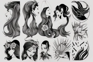 tattoo design, black ink, line art, white background, woman, beautiful, simple, few lines, aesthetic, clean lines, stencil, pencil sketch, black and white tattoo idea