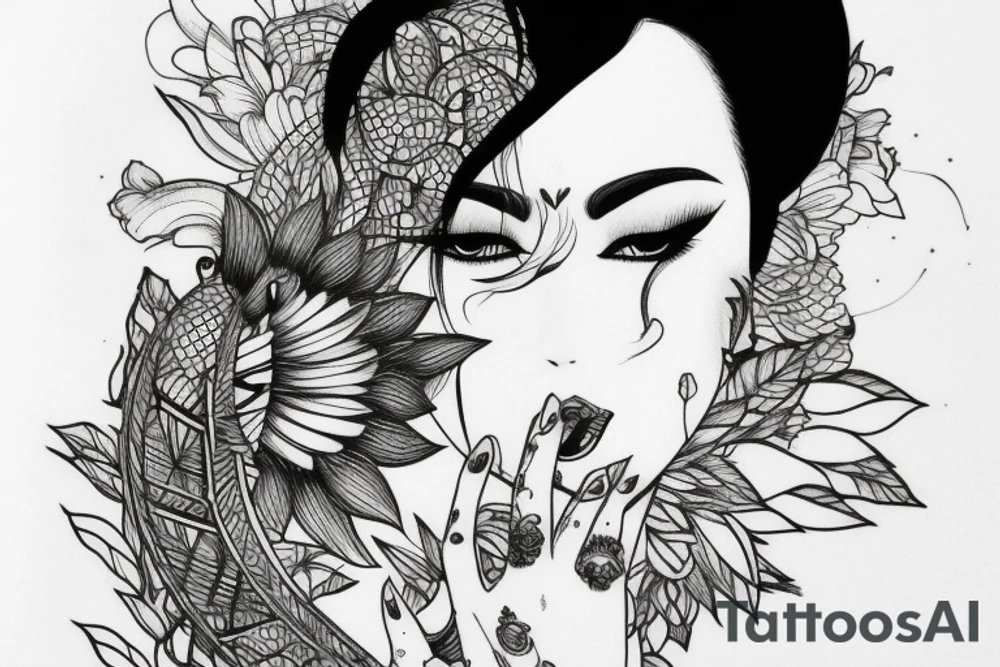 tattoo design, black ink, line art, white background, woman, beautiful, simple, few lines, aesthetic, clean lines, stencil, pencil sketch, black and white tattoo idea