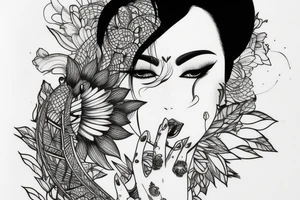 tattoo design, black ink, line art, white background, woman, beautiful, simple, few lines, aesthetic, clean lines, stencil, pencil sketch, black and white tattoo idea