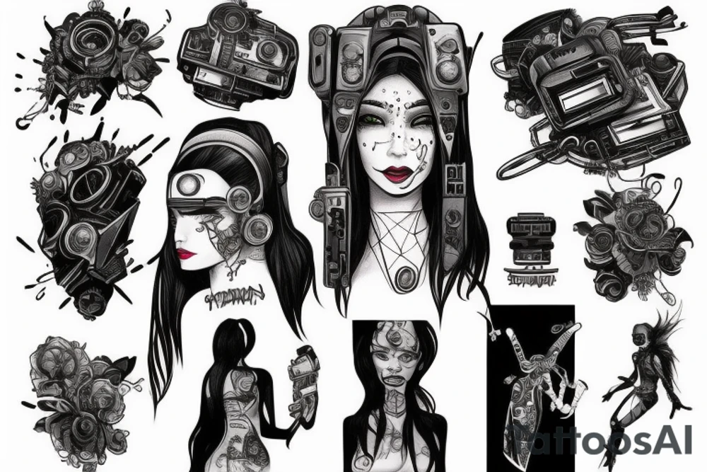 cyberpunk, surreal, girl, robot tattoo idea