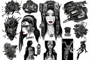 cyberpunk, surreal, girl, robot tattoo idea