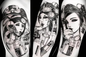 cyberpunk, surreal, girl, robot tattoo idea