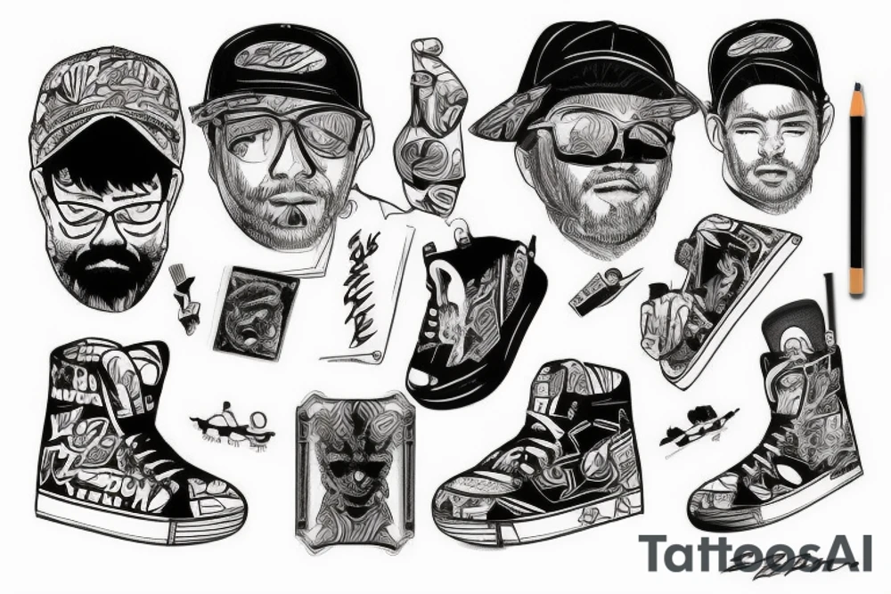 guy, skate, cap tattoo idea