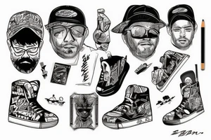 guy, skate, cap tattoo idea