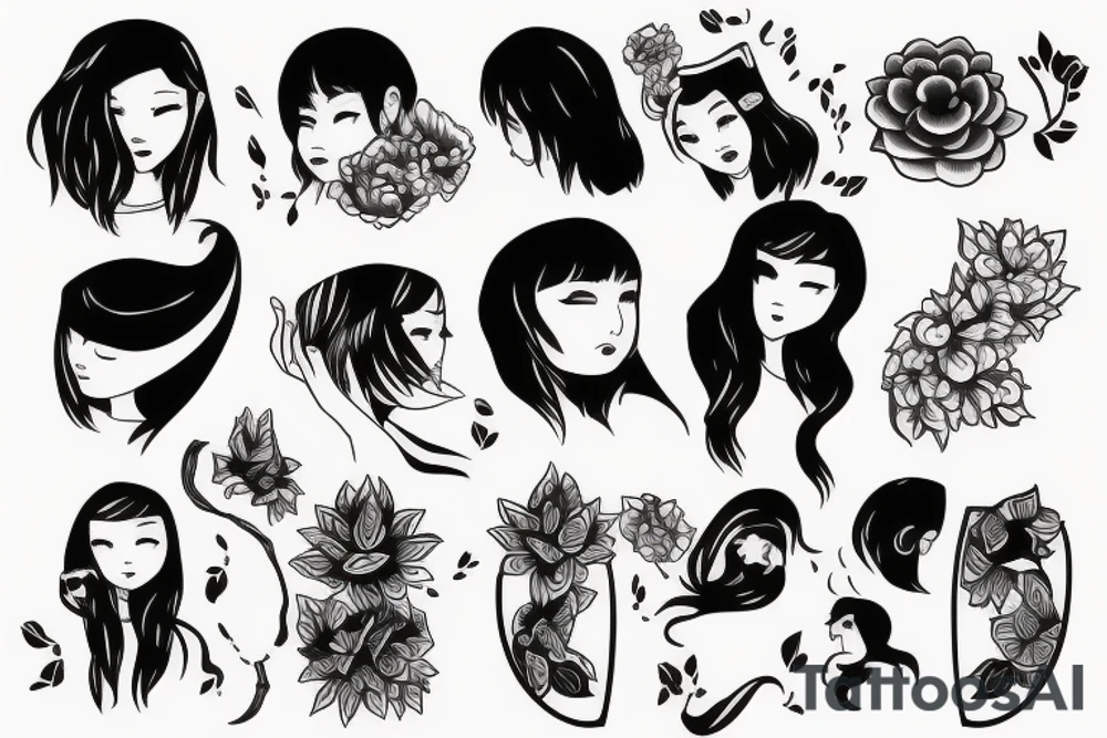 illustration, clean, simple lines, linework, girl, tattoo idea