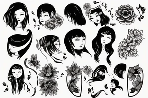 illustration, clean, simple lines, linework, girl, tattoo idea
